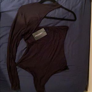 Black Jersey High Neck One Sleeve Bodysuit (NWT)